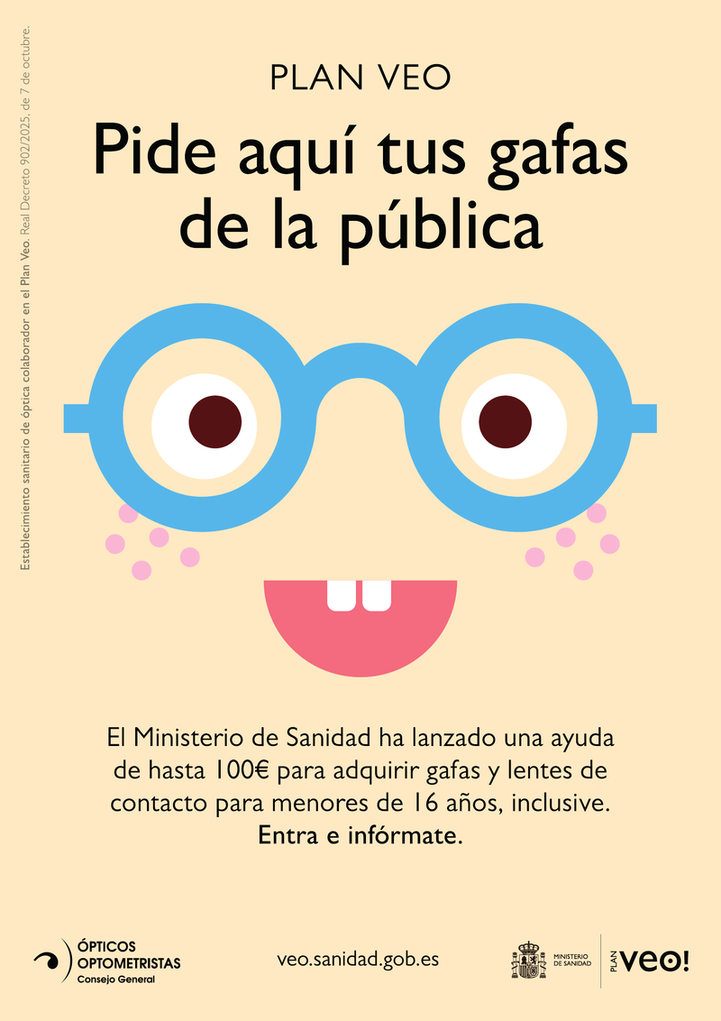 Plan Veo del Ministerio de Sanidad: «Pide aquí tus gafas de la pública». MODALENT es establecimiento sanitario de óptica colaborador en el Plan Veo.